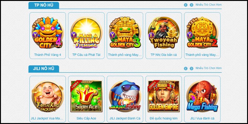 Kho game của điểm chơi rất chất lượng